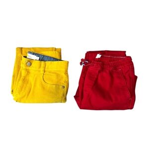 Mini Boden Boy Size 10 Vibrant Yellow Corduroy and Red Jogger Pants Bundle